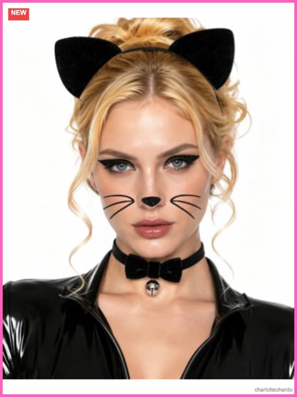Cat Ears Headband Bell Collar Cat Face Stickers Costume Set for Women Cosplay